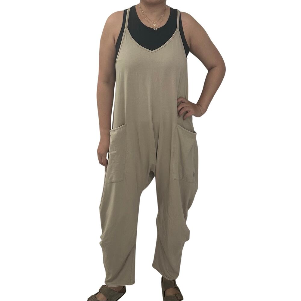 FP Movement Free People Hot Shot Onesie Romper Light Taupe Tan Size S Oversized